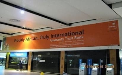 GTBank fascia running above the banking machines in the OR Tambo arrivals hall.